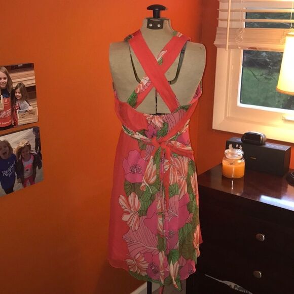 Tibi New York Coral Floral Crossback Halter Dress - Picture 3 of 4